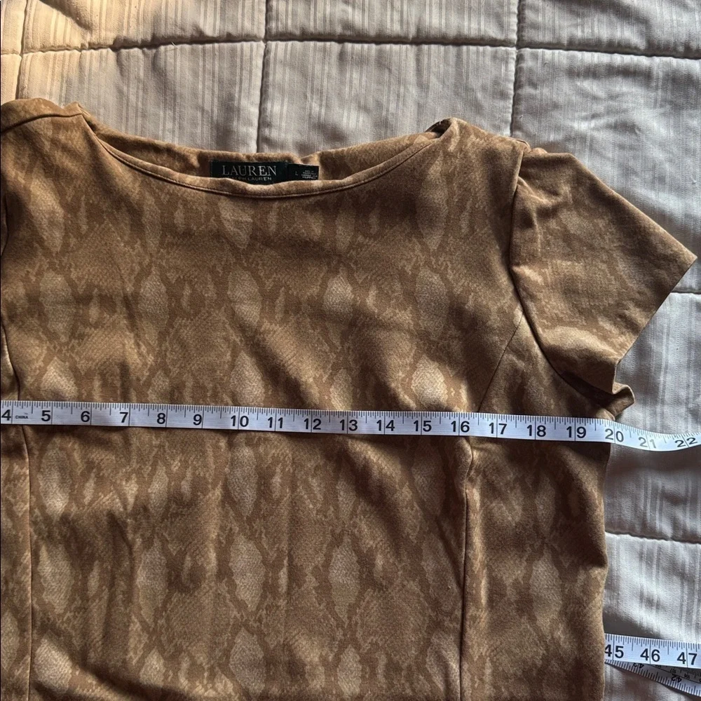 Lauren Ralph Lauren Sz LARGE Tan Snakeskin Print Ponte Shift Stretch Dress - Picture 6 of 10
